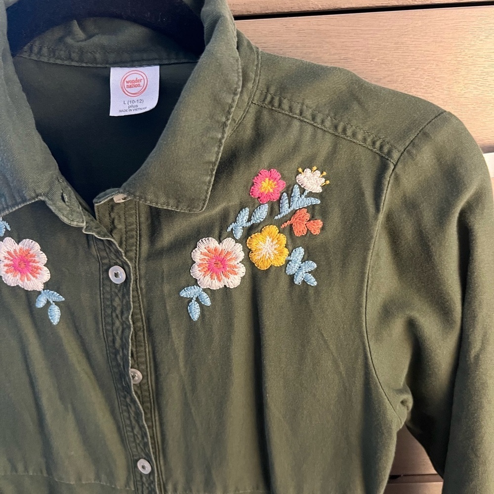 Wonder Nation Olive Floral Embroidered Shirt - Picture 3 of 6